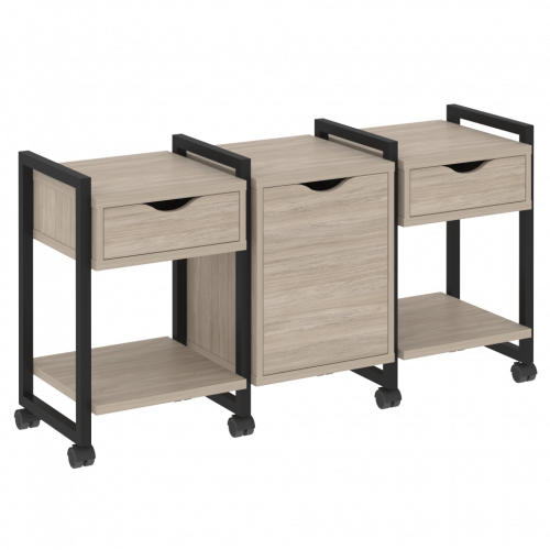 Loft Тумба на колесных опорах наборная. Вариант №6 VR.L-TN-6.K Дуб аттик/Чёрный металл 1440*460*767