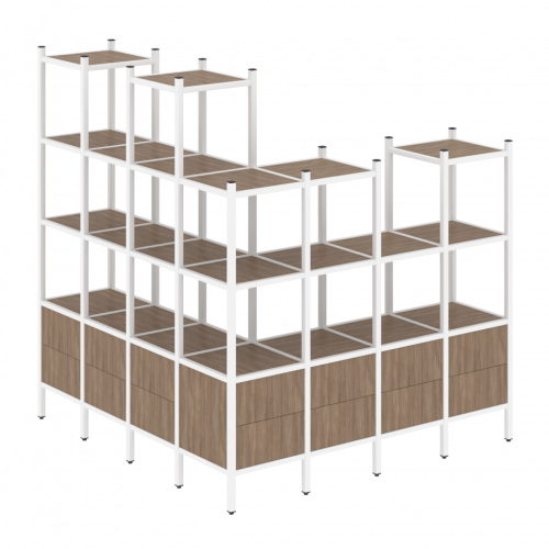 Loft Угловой внешний стеллаж наборный VR.L-55 Дуб аризона/Белый металл 1694*1694*1869