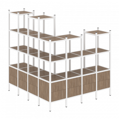 Loft Угловой внешний стеллаж наборный VR.L-55 Дуб аризона/Белый металл 1694*1694*1869