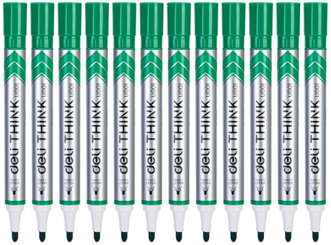 Набор маркеров для досок Deli EU00150-P Think круглый пиш. наконечник 2мм зеленый коробка картонная (12шт.)