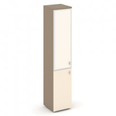 Estetica Шкаф высокий узкий лев. (1 низ. фасад ЛДСП+1 сред. фасад стекло лакобель в раме) ES.SU-1.2R (L) I Латте/Сатин/Лакобель ivory 400*420*1977