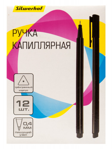 Ручка капилляр. Silwerhof черн. черн. игловидный пиш. наконечник линия 0.4мм треугол.