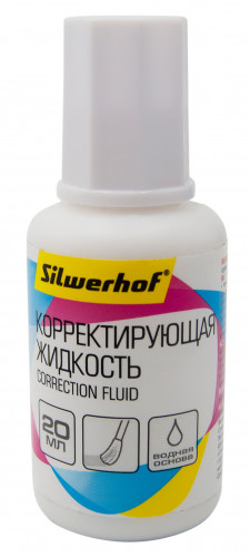 Жидкость коррект. Silwerhof 443030 на водной основе кисточка белый 20мл