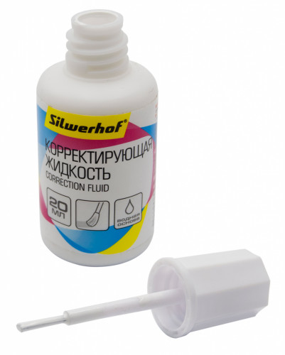 Жидкость коррект. Silwerhof 443030 на водной основе кисточка белый 20мл