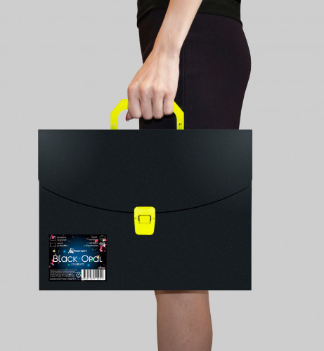 Портфель Бюрократ Black Opal BLPP01YEL 1 отдел. A4 пластик 0.7мм черный/желтый