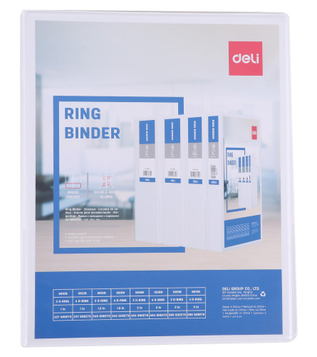 Папка на 4-х D-кольцах Deli E5612N A4 пластик 0.13мм белый вмест.180лист.