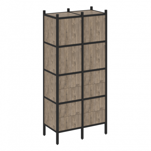 Loft Прямой стеллаж наборный VR.L-04 Тиквуд тёмный/Чёрный металл 862*446*1869