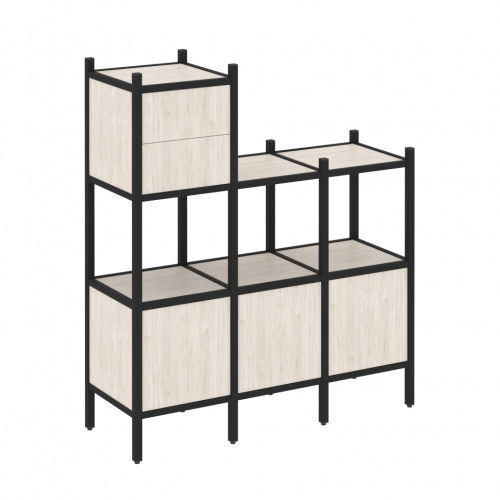 Loft Прямой стеллаж наборный VR.L-13 Денвер светлый/Чёрный металл 1278*446*1458