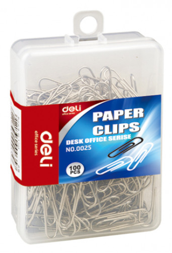 Скрепки Deli E0025 металл 29мм (упак.:100шт) пластиковая коробка