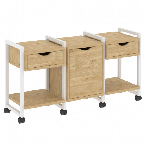 Loft Тумба на колесных опорах наборная. Вариант №6 VR.L-TN-6.K Тиквуд светлый/Белый металл 1440*460*767