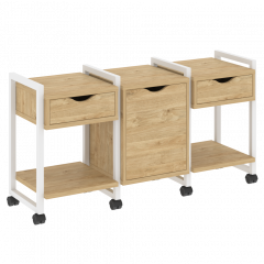 Loft Тумба на колесных опорах наборная. Вариант №6 VR.L-TN-6.K Тиквуд светлый/Белый металл 1440*460*767