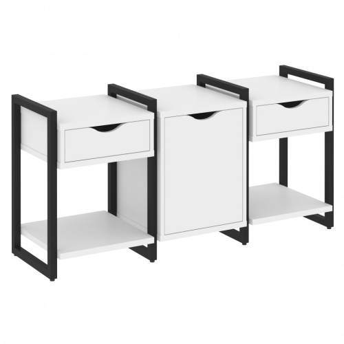 Loft Тумба на регулируемых опорах наборная. Вариант №6 VR.L-TN-6.O Белый бриллиант/Чёрный металл 1440*460*719