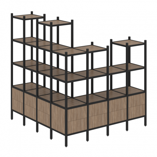 Loft Угловой внешний стеллаж наборный VR.L-55 Дуб аризона/Чёрный металл 1694*1694*1869