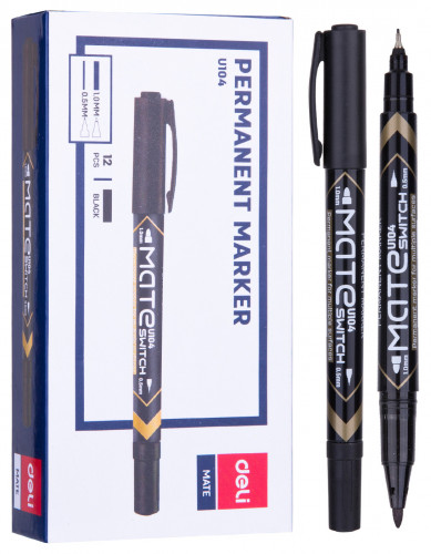 Маркер перманентный Deli EU10420 Mate двойной пиш. наконечник 0.5-1мм черный