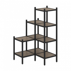 Loft Угловой внутренний стеллаж наборный VR.L-36 Тиквуд тёмный/Чёрный металл 862*862*1458