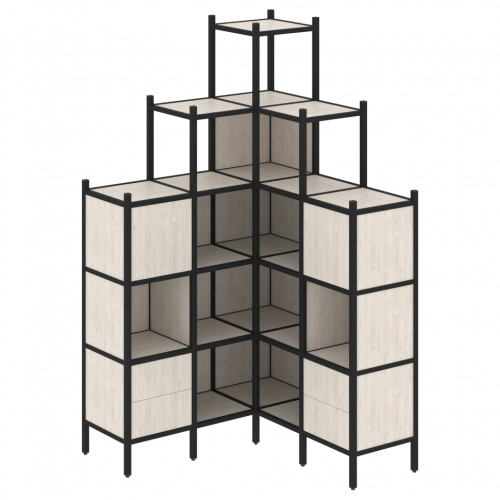 Loft Угловой внутренний стеллаж наборный VR.L-45 Денвер светлый/Чёрный металл 1278*1278*2280