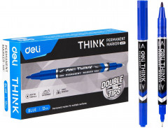 Маркер перманентный Deli EU211-BL двойной пиш. наконечник 0.5-1мм синий