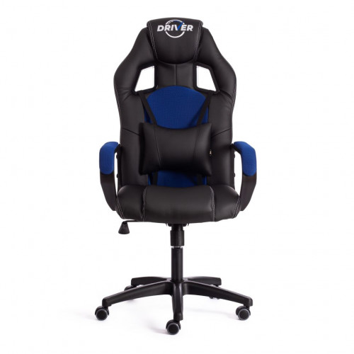 Кресло DRIVER (22), кож/зам/ткань, черный/синий, 36-6/TW-10
