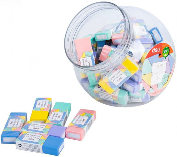 Ластик Deli EH02200 Macaron 50x20x11мм ассорти пласт.туб.