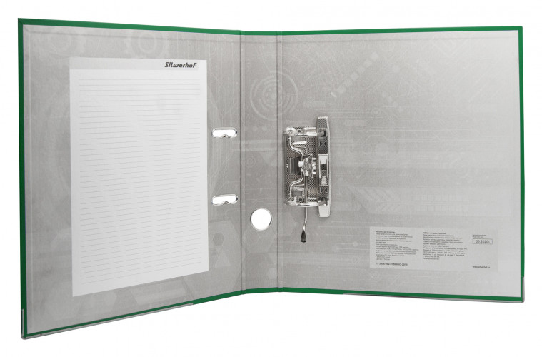 Папка-регистратор Silwerhof 355020-03 A4 50мм ПВХ/бумага зеленый мет.окант. сборная смен.карм. на кор.
