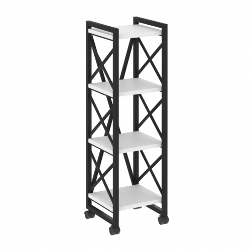 Loft Стеллаж на колесных опорах-4 полки VR.L-MST.K-4.4 Белый бриллиант/Чёрный металл 400*400*1334