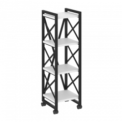 Loft Стеллаж на колесных опорах-4 полки VR.L-MST.K-4.4 Белый бриллиант/Чёрный металл 400*400*1334