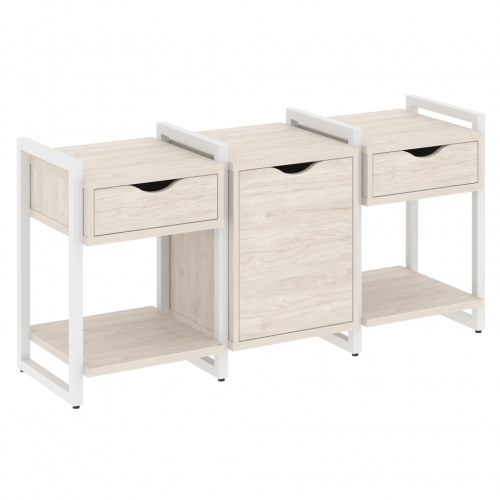 Loft Тумба на регулируемых опорах наборная. Вариант №6 VR.L-TN-6.O Денвер светлый/Белый металл 1440*460*719