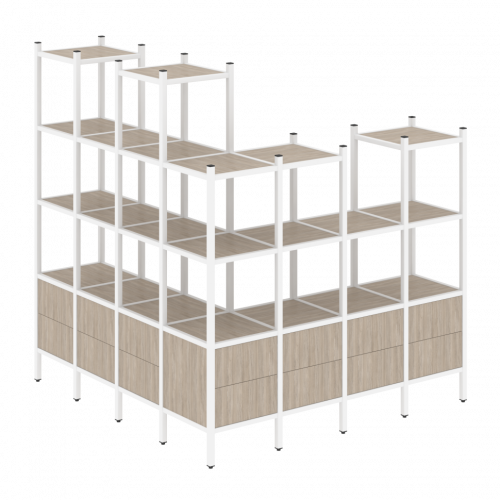 Loft Угловой внешний стеллаж наборный VR.L-55 Дуб аттик/Белый металл 1694*1694*1869