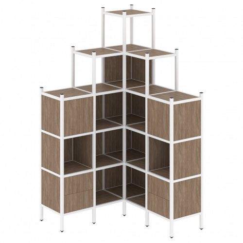 Loft Угловой внутренний стеллаж наборный VR.L-45 Дуб аризона/Белый металл 1278*1278*2280