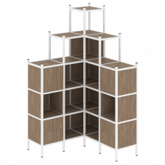 Loft Угловой внутренний стеллаж наборный VR.L-45 Дуб аризона/Белый металл 1278*1278*2280