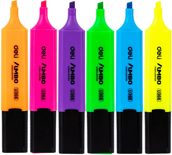 Набор текстовыделителей Deli EU366-MT Jumbo скошенный пиш. наконечник 1-5мм 6цв. ассорти пакет с европодвесом (6шт.)