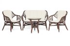 Комплект для отдыха SONOMA ( стол круглый (со стеклом)+2 кресла+диван ) /с подушками/, ротанг, кр:63х69х79см, дв:112х69х79см, ст:D50х56,5см, walnut (грецкий орех)