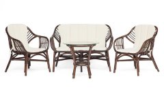 Комплект для отдыха SONOMA ( стол круглый (со стеклом)+2 кресла+диван ) /с подушками/, ротанг, кр:63х69х79см, дв:112х69х79см, ст:D50х56,5см, walnut (грецкий орех)