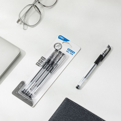 Набор ручек гелев. Deli Daily E6600S-MT-BK прозрачный/черный d=0.5мм черн. черн. блистер (3шт) сменный стержень кругл. резин. манжета