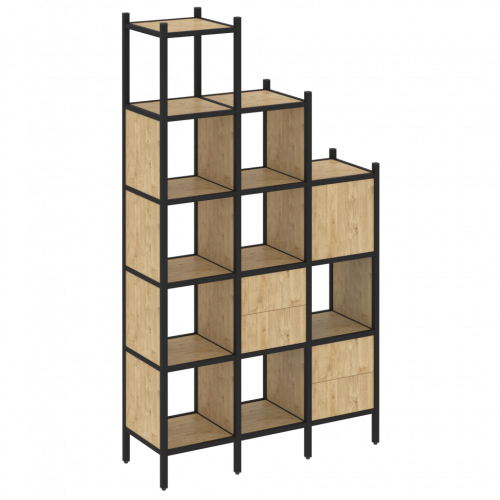 Loft Прямой стеллаж наборный VR.L-21 Тиквуд светлый/Чёрный металл 1278*446*2280