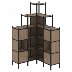 Loft Угловой внутренний стеллаж наборный VR.L-45 Дуб аризона/Чёрный металл 1278*1278*2280