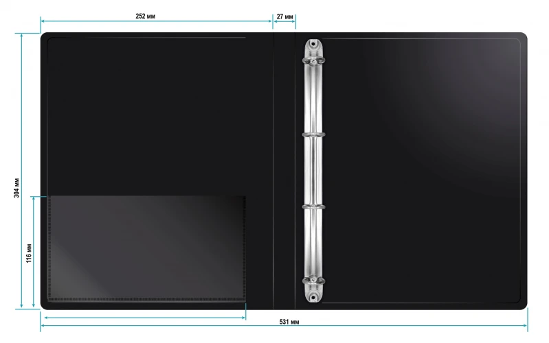 Папка на 4-х кольцах Бюрократ -0827/4RBLCK A4 пластик 0.7мм кор.27мм внутр. с вставкой черный