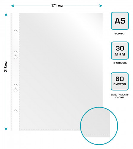 Папка-вкладыш Бюрократ Премиум -013A5 глянцевые А5 30мкм (упак.:100шт)