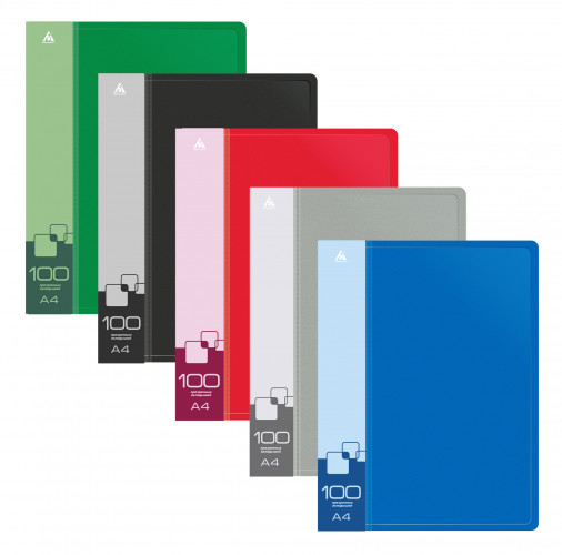 Папка с 100 прозр.вклад. Бюрократ -BPVN100 A4 пластик 0.8мм торц.карм с бум. встав ассорти