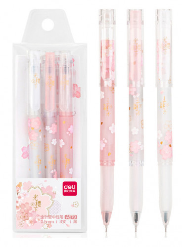Ручка гелев. автоматическая Deli A579 Sakura d=0.5мм черн. черн. линия 0.35мм