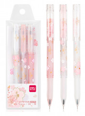 Ручка гелев. автоматическая Deli A579 Sakura d=0.5мм черн. черн. линия 0.35мм