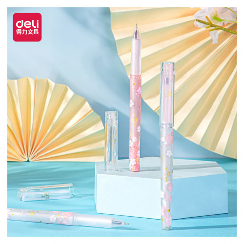 Ручка гелев. автоматическая Deli A579 Sakura d=0.5мм черн. черн. линия 0.35мм