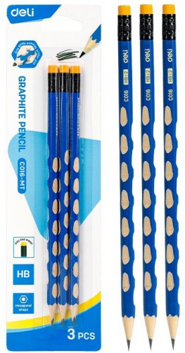 Набор карандашей ч/г Deli EC016-MT U-Touch 2.2мм НВ трехгран. синий блистер (3шт) ластик
