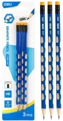 Набор карандашей ч/г Deli EC016-MT U-Touch 2.2мм НВ трехгран. синий блистер (3шт) ластик