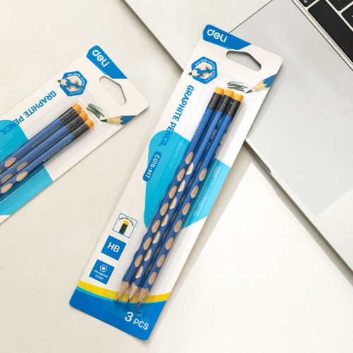 Набор карандашей ч/г Deli EC016-MT U-Touch 2.2мм НВ трехгран. синий блистер (3шт) ластик