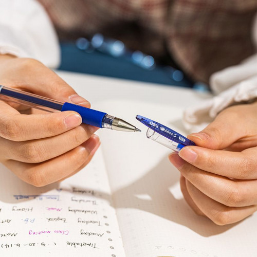 Набор ручек гелев. Deli Daily E6600S-MT-BL прозрачный/синий d=0.5мм син. черн. блистер (3шт) сменный стержень кругл. резин. манжета