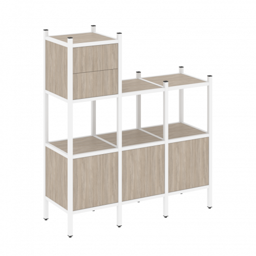 Loft Прямой стеллаж наборный VR.L-13 Дуб аттик/Белый металл 1278*446*1458