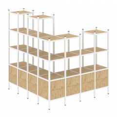 Loft Угловой внешний стеллаж наборный VR.L-55 Тиквуд светлый/Белый металл 1694*1694*1869