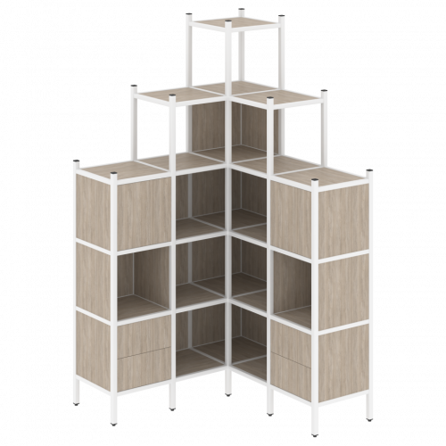 Loft Угловой внутренний стеллаж наборный VR.L-45 Дуб аттик/Белый металл 1278*1278*2280