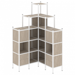Loft Угловой внутренний стеллаж наборный VR.L-45 Дуб аттик/Белый металл 1278*1278*2280